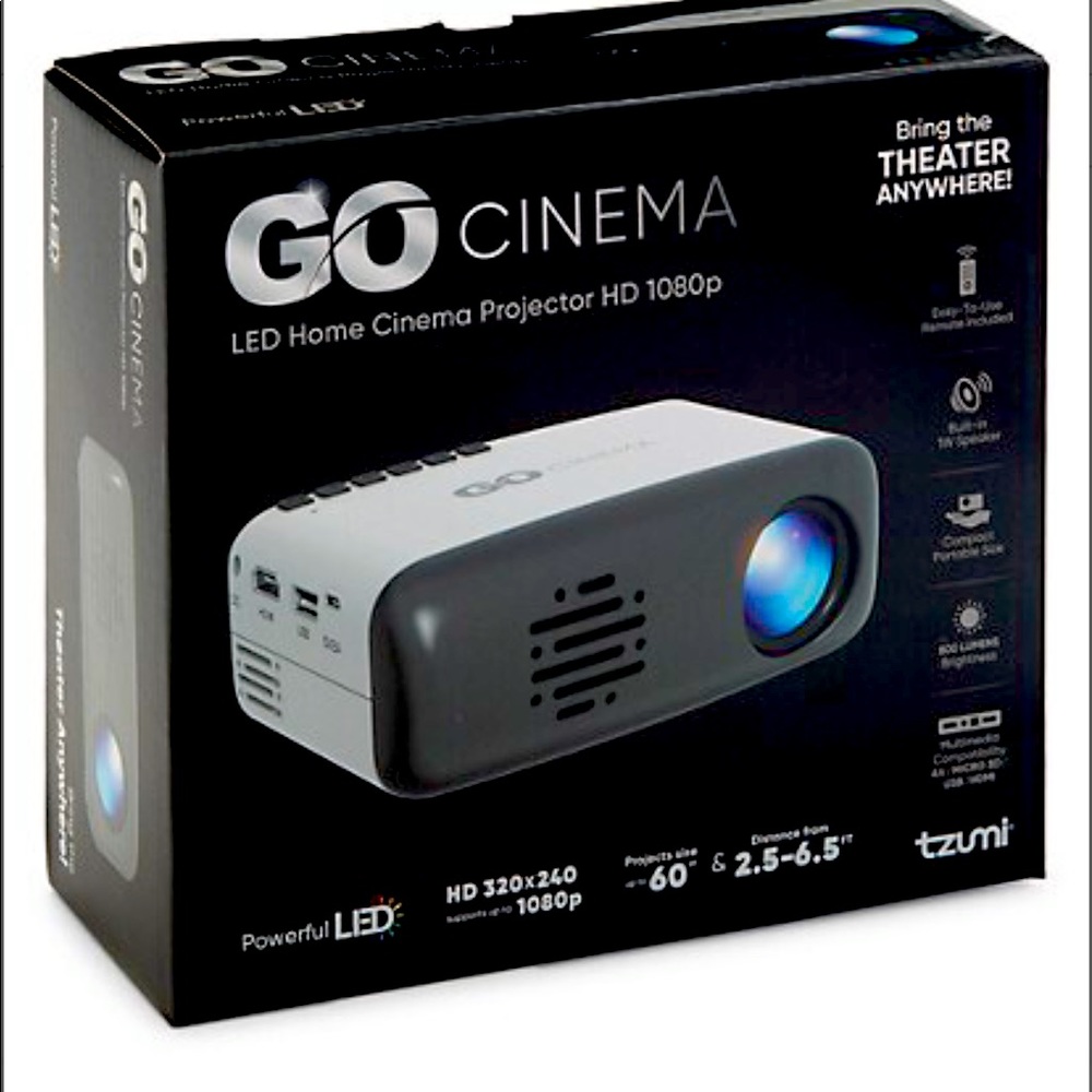 💜 TZUMI Go Cinema LED Movie Cinema Projector HD | Perfect for Family Movies